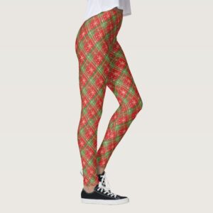 Christmas Plaid in Red with Gold Sparkles Leggings