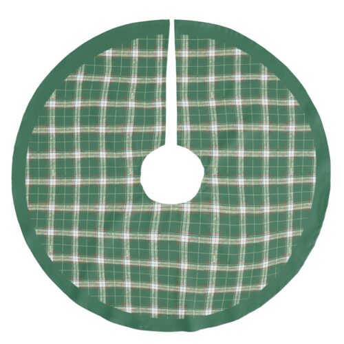 Christmas Plaid in Scottish Green and White Brushed Polyester Tree Skirt