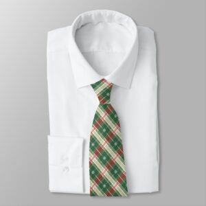 Christmas Plaid in White, Green, Red Neck Tie