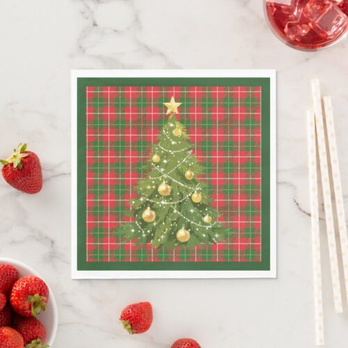 Christmas Plaid Red and Green Napkins. Set of 50.