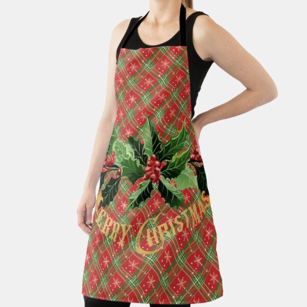 Christmas Plaid Red Gold Stars with Wreath Apron