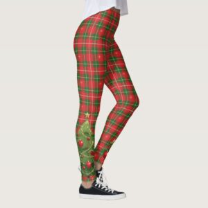 Christmas Plaid Red, Green and Tree Leggings