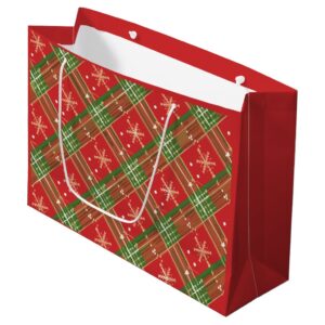 Christmas Plaid Red Green Gold Large Gift Bag