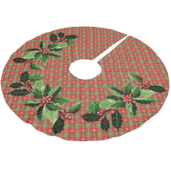 Christmas Plaid Red, Green, Gold Stars Brushed Polyester Tree Skirt