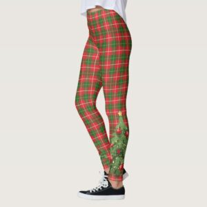 Christmas Plaid Red, Green, White with Tree Leggings