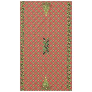 Christmas Plaid Red, Green, with Gold Stars Tablecloth