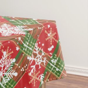 Christmas Plaid Red, Green with White Snowflakes Tablecloth
