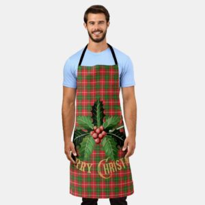 Christmas Plaid Red Green with Wreath Apron