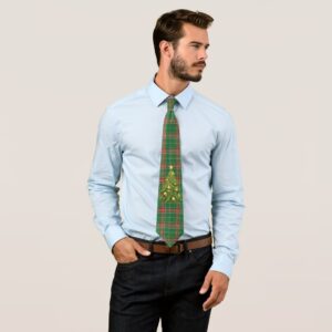 Christmas Plaid Red on Green with Tree Neck Tie