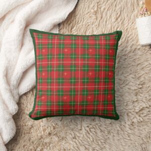 Christmas Plaid Red with Gold Crosses Throw Pillow