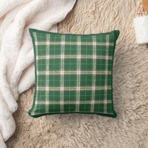 Christmas Plaid White and Green Throw Pillow