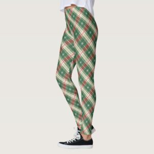 Christmas Plaid White, Green Leggings