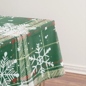 Christmas Plaid White, Green with White Snowflakes Tablecloth