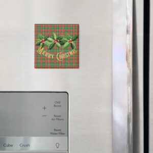 Christmas Red Green Plaid With Wreath Magnet