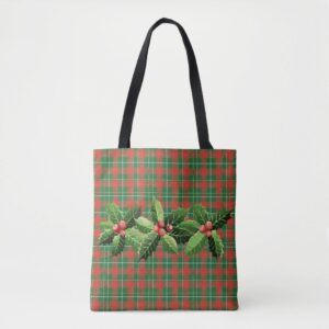 Christmas Red Green Plaid With Wreath Tote Bag