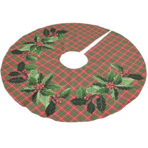 Christmas Red, Green, White Plaid Brushed Polyester Tree Skirt