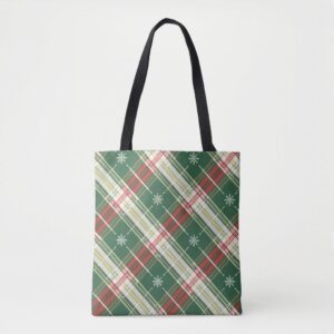 Christmas White Gold Plaid Tote Bag