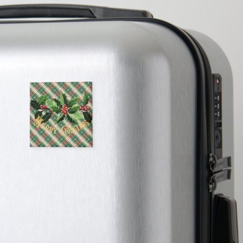 Christmas White Gold Plaid With Wreath Magnet