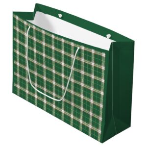 Christmas White Green Plaid Large Gift Bag
