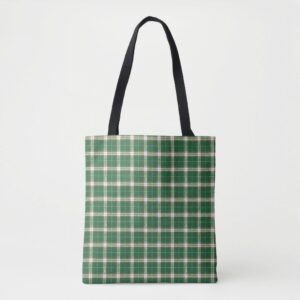 Christmas White Green Plaid Tote Bag