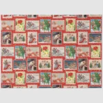 Vintage Christmas Postcards on Red Tissue Paper