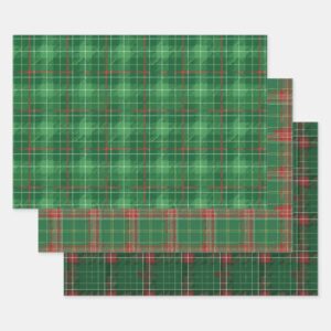 Green Christmas Plaid Wrapping Paper Sheets
