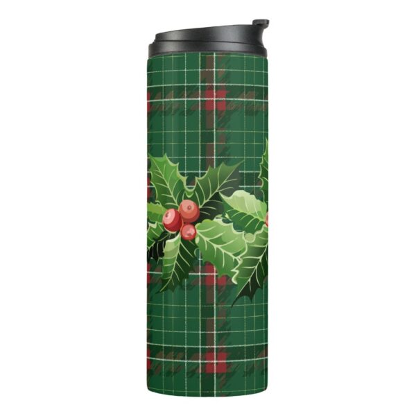 Holly and Berries on Green Christmas Plaid Thermal Tumbler