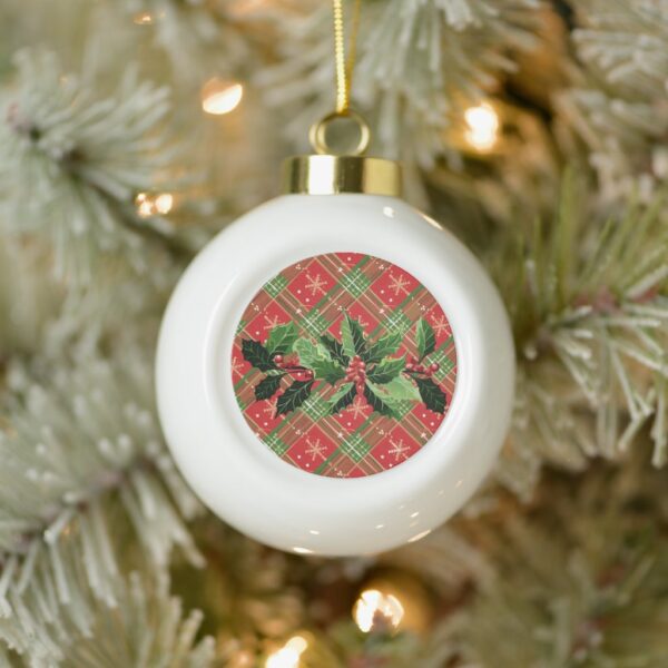 Holly on Christmas Plaid 1 Ceramic Ball Christmas Ornament