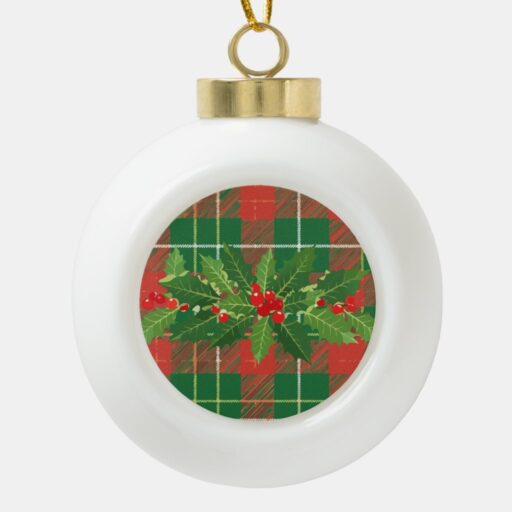 Holly on Christmas Plaid 4 Ceramic Ball Christmas Ornament