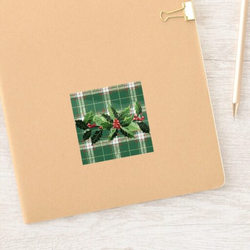 Holly on Christmas Plaid 5 Stickers. Sheet of 20.