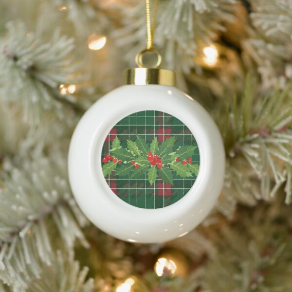 Holly on Christmas Plaid 8 Ceramic Ball Christmas Ornament
