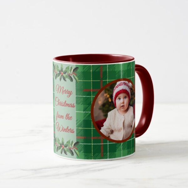Personalized Family Christmas Green Plaid Mug