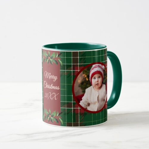 Personalized Family Christmas Green Plaid Mug