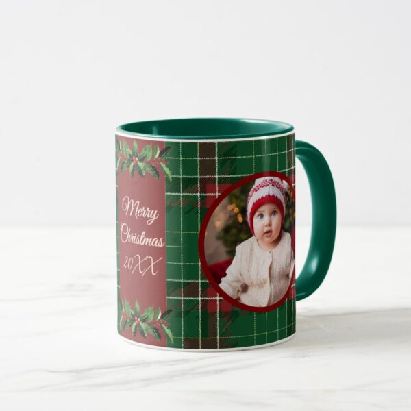 Personalized Family Christmas Green Plaid Mug
