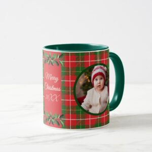 Personalized Family Christmas Red, Green Plaid Mug