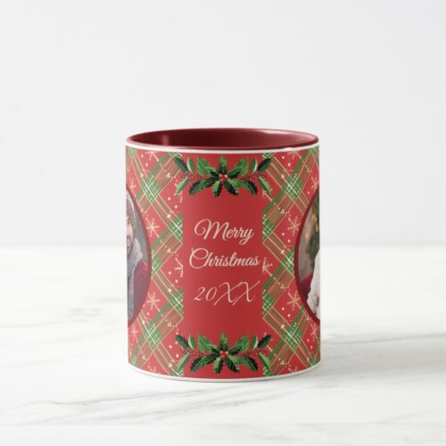 Personalized Family Christmas Red Plaid Mug