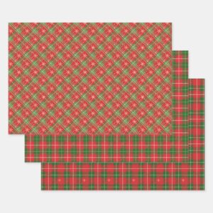 Red Christmas Plaid Wrapping Paper Sheets