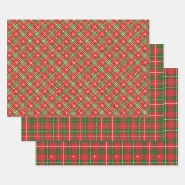 Red Christmas Plaid Wrapping Paper Sheets