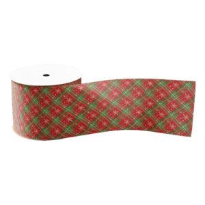 Red Plaid with Green and Gold Crosses Grosgrain Ribbon