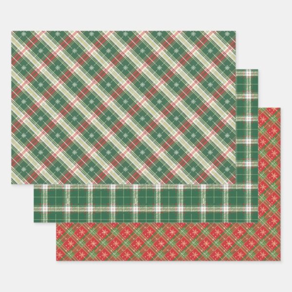 White, Green, Red Christmas Plaid Wrapping Paper Sheets