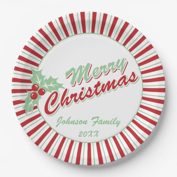 Candy Cane Holly | Custom Christmas Paper Plates