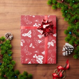 Candy Cane Holly | Red Christmas Wrapping Paper