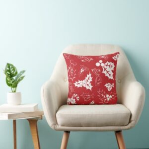 Candy Cane Holly | Red Holiday Throw Pillow