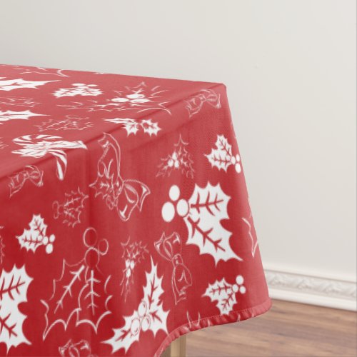 Candy Cane Holly | Red White Holiday Tablecloth