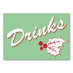 Candy Cane Holly | Retro Drinks Table Card 3 x 5
