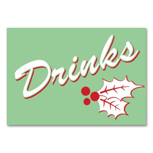 Candy Cane Holly | Retro Drinks Table Card 3 x 5