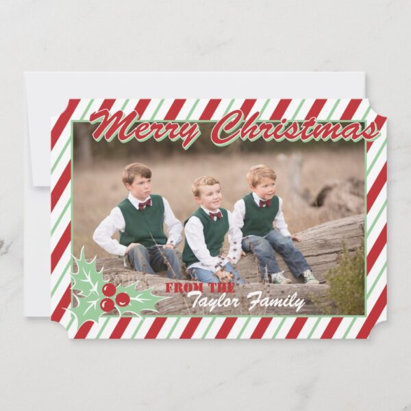 Candy Cane Stripe Personalize Christmas Photo Card
