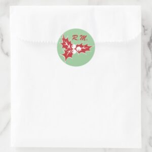red_holly_leaves_custom_initials_holiday_sticker-rc183269da1834fdcb5f716fe6a2a897a_zg2qoo_500.jpg Red Holly Leaves Custom Initials Holiday Sticker
