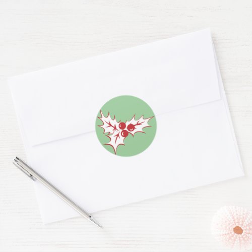 Retro Holly Leaves and Berries Christmas Stickers