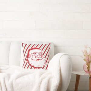Retro Santa and Stripes Christmas Throw Pillow